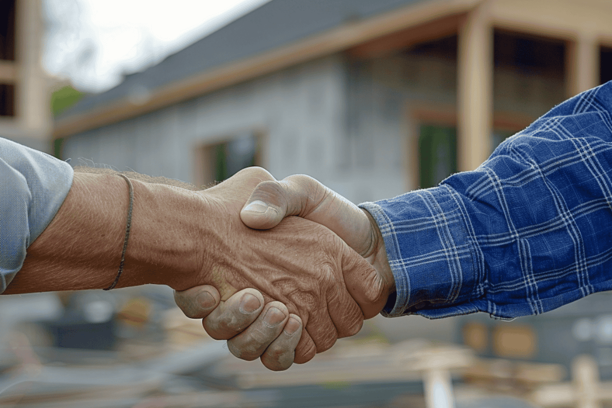 Home remodeling contractor shaking hands with a customer