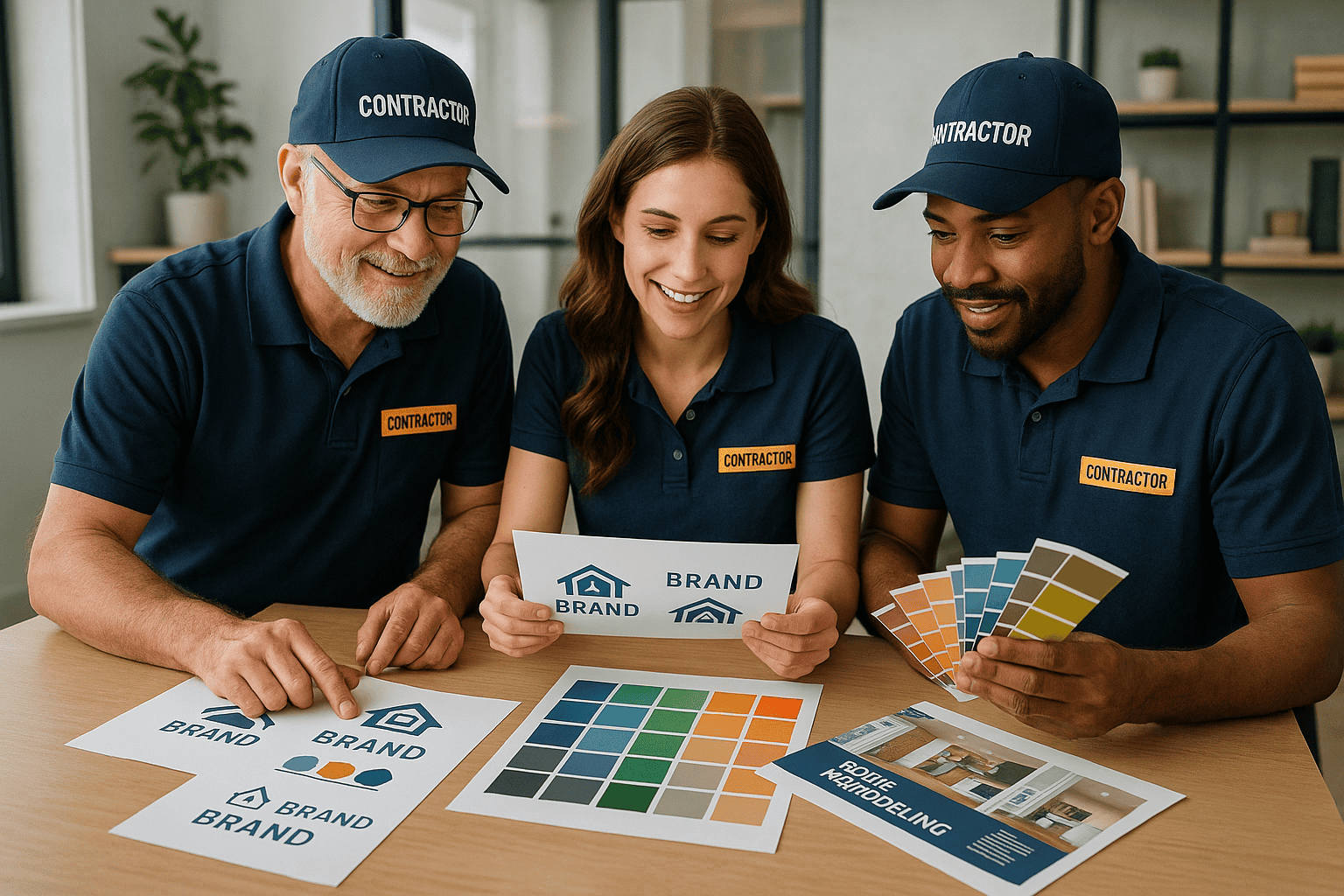 Team of contractors working on branding